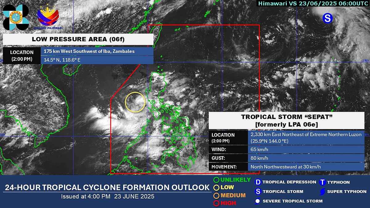 Tropical Storm 'Sepat' outside PAR; LPA near Zambales brings rains