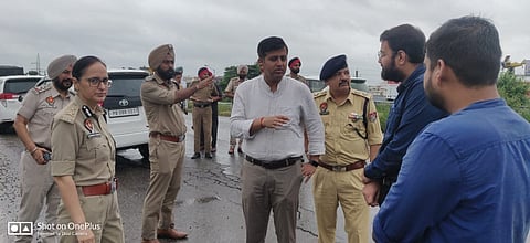 DC and CP inspecting highway bridges in Jalandhar amid heavy rains.