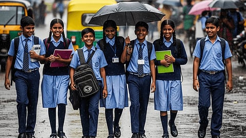 School Children in Rain