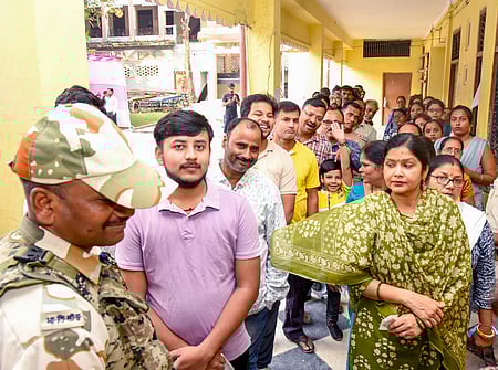 Voters standing in line during Bihar Assembly elections
