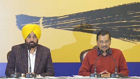 CM Bhagwant Mann and Arvind Kejriwal on Punjab rural body poll