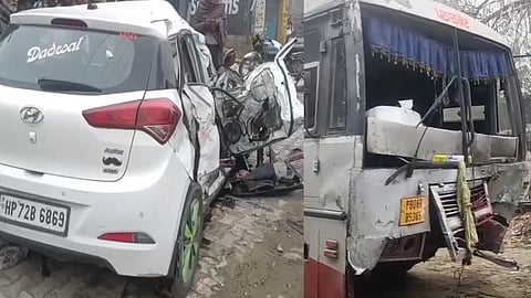 Car collides with bus in Hoshiarpur 
