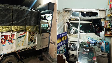 Uncontrolled Bolero driven by minor rams into Jalandhar's shop