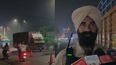 Truck hits power pole near BSF Chowk