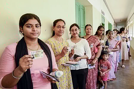 Voters standing in line during record turnout elections