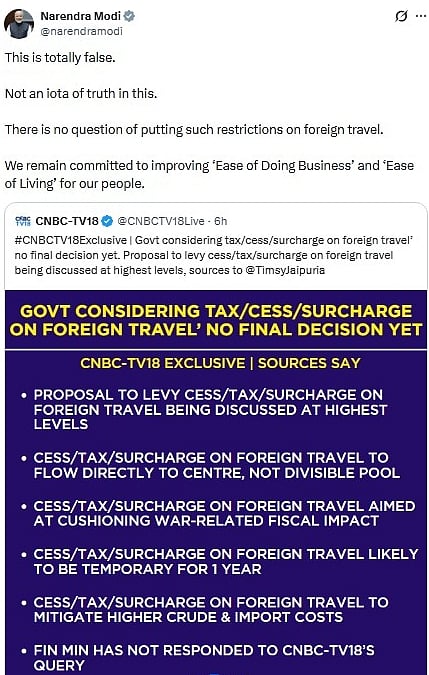 PM Modi refutes report on proposed levy for foreign travel