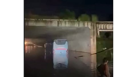 Bus stuck in the underpass