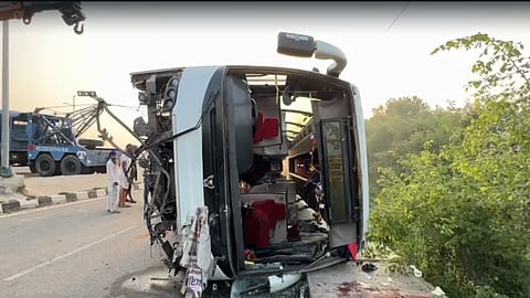 Bus falls from Banga flyover