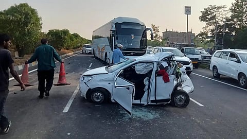 Indo-Canadian bus hits Alto car 
