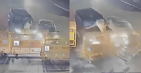 Delhi Police cop tossed in air after being hit by speeding Mahendra Scorpio; Video Viral