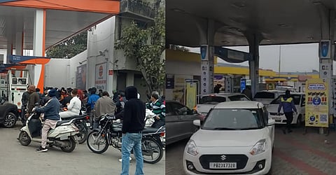 Jalandhar drivers rush the Petrol Pumps as 4 percent of them run dry due to transporter’s strike; watch video