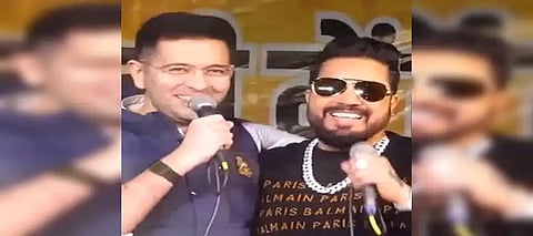 Mika Singh & MP Raghav Chadha perform together on election stage, crowd cheers