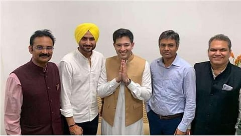AAP's national leader Raghav Chadha, election strategist Sandeep Pathak, cricketer Harbhajan Singh, LPU Chancellor Ashok Mittal and industrialist Sanjeev Arora will go to Rajya Sabha.*