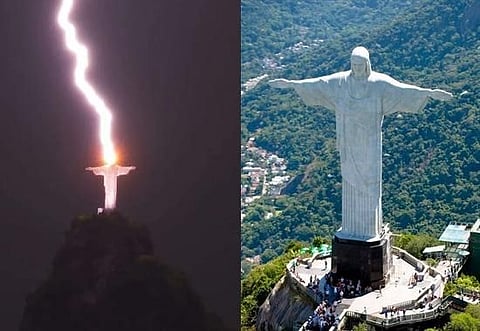 Lighting strike captured at Brazil’s Christ the Redeemer statue; Viral pictures leave Netizens awestruck; Watch