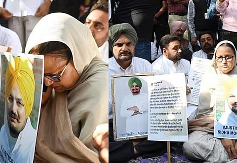 Moosewala’s parents protest outside Punjab Vidhan Sabha demanding justice for their son’s murder, watch