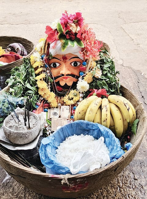 Jokumara visiting houses in Uppinabetageri village on Sunday.