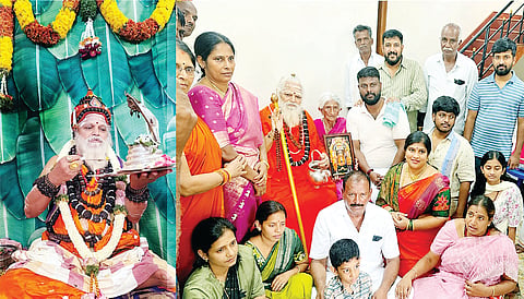 ಸರಗೂರು ತಾಲೂಕಿನ ನೊಣವಿನಕೆರೆ ಮಠದ ಡಾ. ಶ್ರೀ ಕರಿವೃಷಭ ದೇಶಿಕೇಂದ್ರ ಶಿವಯೋಗೀಶ್ವರ ಸ್ವಾಮೀಜಿ ಅವರು ಪಟ್ಟಣದ ಬಿಸಿಎಂ ಸ್ವಾಮಿ ಮನೆಗೆ ಗುರುವಾರ ಭೇಟಿ ನೀಡಿ ಇಷ್ಟಲಿಂಗ ಪೂಜಾ ಕೈಂಕರ್ಯದಲ್ಲಿ ಪಾಲ್ಗೊಂಡು ಭಕ್ತರಿಗೆ ಆಶೀರ್ವಾದ ನೀಡಿದರು.