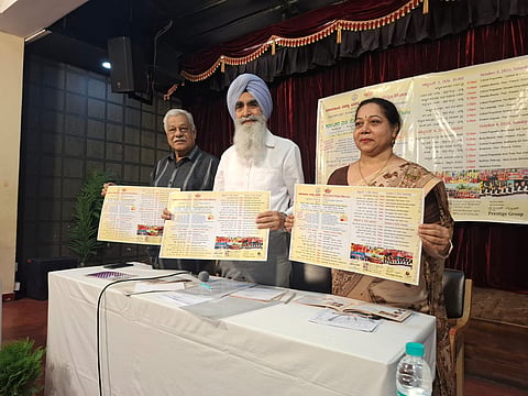 Dr. Chiranjeev Singh released details of the ‘Karnataka Nudi Thota’ program at a press conference. H.N. Suresh, Director of Bharatiya Vidya Bhavan, and Joint Director Nagalakshmi K. Rao were present.