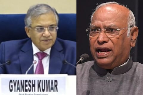 Congress President Mallikarjun Kharge launching a sharp attack on Chief Election Commissioner Gyanesh Kumar,