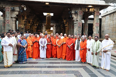 Nineteen Swamijis from various community-specific mutts in Karnataka visited Tirumala to seek the blessings of Lord Sri Venkateswara simultaneously. TTD member S. Naresh was present.