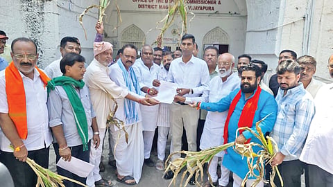 ಮಹಾರಾಷ್ಟç ಮಾದರಿಯಲ್ಲಿ ರೈತರ ಸಂಪೂರ್ಣ ಸಾಲಮನ್ನಾ ಮಾಡುವುದು ಸೇರಿ ವಿವಿಧ ಬೇಡಿಕೆಗಳ ಈಡೇರಿಕೆಗೆ ಆಗ್ರಹಿಸಿ ಬಿಜೆಪಿ ಜಿಲ್ಲಾ ಘಟಕದ ಕಾರ್ಯಕತರು ವಿಜಯಪುರದಲ್ಲಿ ಜಿಲ್ಲಾಽಕಾರಿ ಡಾ. ಆನಂದ ಕೆ. ಅವರಿಗೆ ಮನವಿ ಸಲ್ಲಿಸಿದರು. ಗುರುಲಿಂಗಪ್ಪ ಅಂಗಡಿ, ಉಮೇಶ ಕಾರಜೋಳ, ಅಪ್ಪಾಸಾಹೇಬ  ಪಟ್ಟಣಶೆಟ್ಟಿ ಮತ್ತಿತರರಿದ್ದಾರೆ.