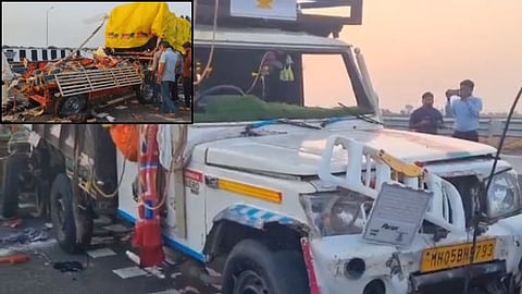 A truck carrying Durga Murti collided with a vehicle in a terrible accident