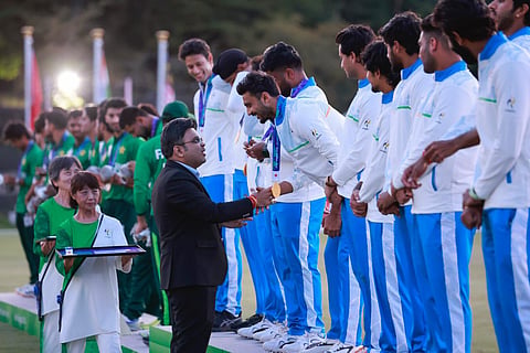ICC Chairman Jay Shah presents the medal 