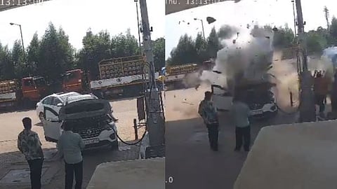 Footage of a shocking car explosion that occurred while refilling CNG.