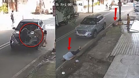 Elderly couple flung into the air after being hit by a car.