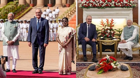 Prime Minister Narendra Modi, Swiss President Parmelin, and President Droupadi Murmu.