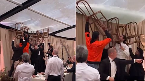 Guests holding up the roof