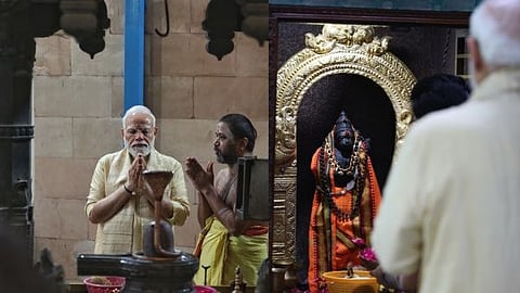 ದೆಹಲಿಯ ಶ್ರೀ ವಿನಾಯಕ ಮಂದಿರದಲ್ಲಿ ಪ್ರಧಾನಿ ಮೋದಿ ಪ್ರಾರ್ಥನೆ ಸಲ್ಲಿಸುತ್ತಿರುವುದು.