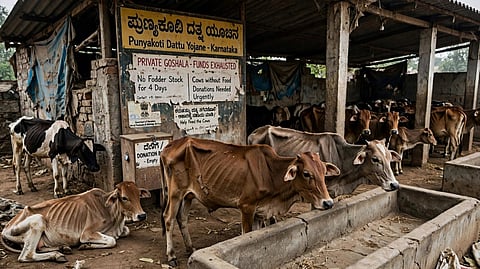 ಹಸಿವಿನಿಂದ ಬಳಲುತ್ತಿವೆ ಜಾನುವಾರುಗಳು 