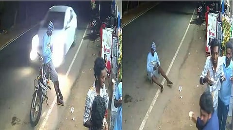 Car hits man drinking tea