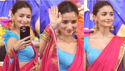 Alia Bhatt Durga Puja, Bengali Saree