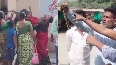 A scene showing a scuffle between women in the queue for tickets to the movie 'Premada Oorali' at the Magavi Cinema in Haveri has gone viral on social media.