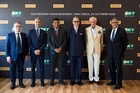 A partnership agreement was signed between Pirelli and BKT and the heads of both firms, Giuliano Menassi, Andrea Casaluci, Rajeev Poddar, Antonio Bartoli, Marco Tronchetti Provera, Satish Sharma were present.