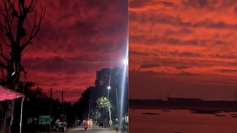 A scene in Chhattisgarh where the sky turned a rare shade of red