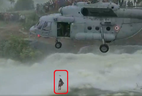 IAF chopper today rescued a man at Khutaghat Dam
