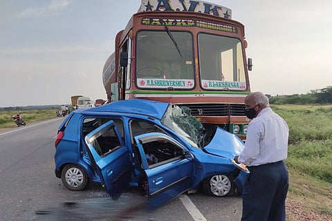 Truck and car accident