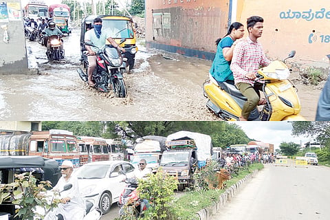 080922 Raichur Heavy Rain Traffic Jam