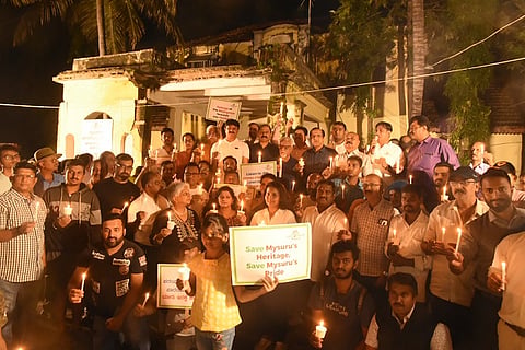 A protest was held demanding to save the heritage buildings of Mysore