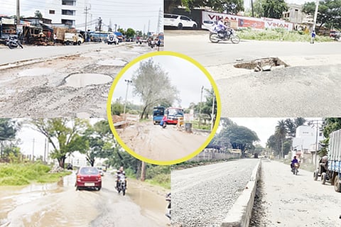 ಕೋಲಾರ ಟೇಕಲ್​ ರಸ್ತೆ ಕೋರಗಂಡಹಳ್ಳಿ ಬಳಿ ರಸ್ತೆ ಕೆರೆಯಂತಾಗಿದೆ, ಮುದುವತ್ತಿ ಬಳಿ ಗುಂಡಿಗಳು, ಇಟಿಸಿಎಂ ಆಸ್ಪತ್ರೆ ಪಕ್ಕದ ರಸ್ತೆಗೆ ವರ್ಷಕಳೆದರೂ ದುರಸ್ತಿ ಕಂಡಿಲ್ಲ. ಶ್ರೀನಿವಾಸಪುರ ತಾಲೂಕು ಗುಂಡಮನತ್ತ ಗ್ರಾಮದ ಬಳಿ ರಸ್ತೆ ಮಧ್ಯೆ ಬಿದ್ದಿರುವ ಹೊಂಡ. 
ಮಂದಗತಿಯಲ್ಲಿ ವಾಹನ ಸಂಚಾರ. ಎಪಿಎಂಸಿ ಬಳಿ ಬಿದ್ದಿರುವ ಗುಂಡಿಗಳು.ವೇಣುಗೋಪಾಲಸ್ವಾಮಿ ದೇಗುಲ ಹಿಂಭಾಗದ ಶಾರದಾ ಟಾಕೀಸ್​ ರಸ್ತೆ ಮಧ್ಯೆ ಗುಂಡಿ. ಕೋಲಾರಮ್ಮ ಕೆರೆ&ಕಟ್ಟೆ ಕೆಳಗೆ ಹಳೆಯ ಮದ್ರಾಸ್​ ರಸ್ತೆ ಹಾಳಾಗಿದೆ.ಕೋರ್ಟ್​ ಸರ್ಕಲ್​ ಬಳಿ ಹಾಳಾಗಿರುವ ರಸ್ತೆ.ಕೋಲಾರದ ಸಹ್ಯಾದ್ರಿ ಕಾಲೇಜು ಬಳಿಯ ರಸ್ತೆ.