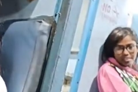 woman smokes ganja in train