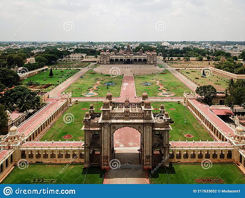 mysore-ka-india-feb-aerial-view-mysore-palace-karnataka-state-india-mysore-palace-wodeyars-major-tourist-hub-217633052