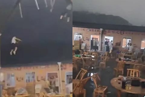 A terrible storm came in the restaurant