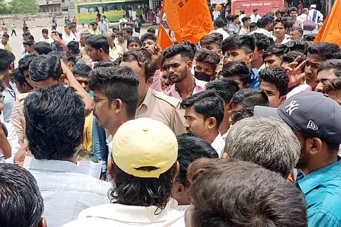 Protest demanding bus facility and parking