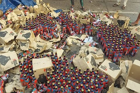 beer bottle truck over turn