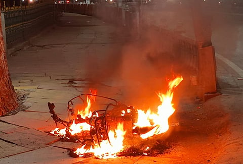 An electric scooter caught fire in Mysore