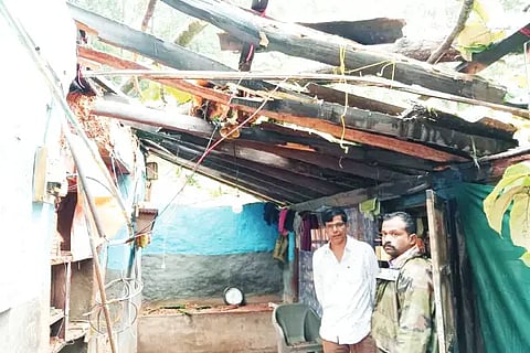 Damaged house due to tree fall.